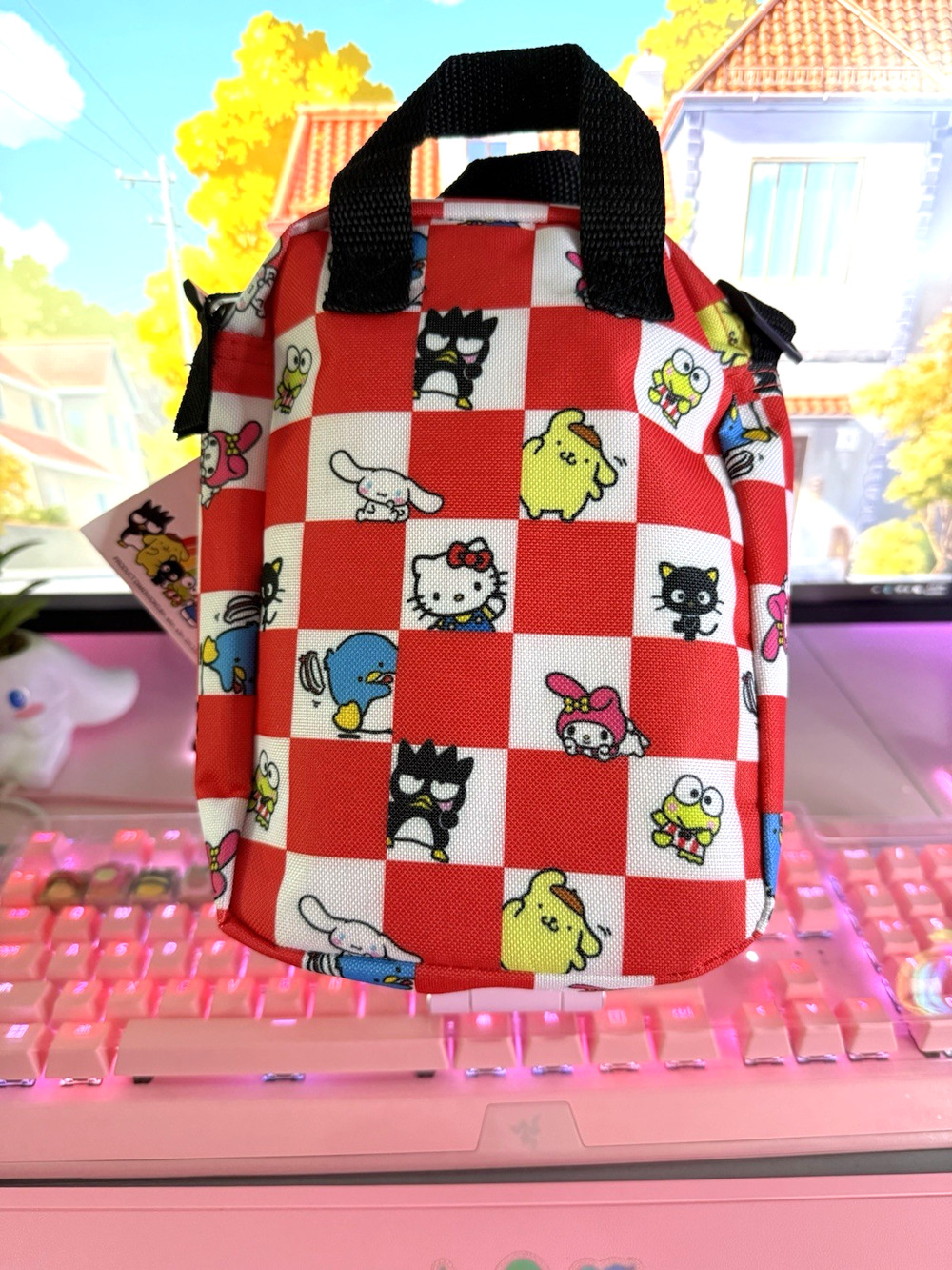 Hello Kitty & Friends Cross Body Bag Red Shoulder Checkered Canvas 2023 Sanrio